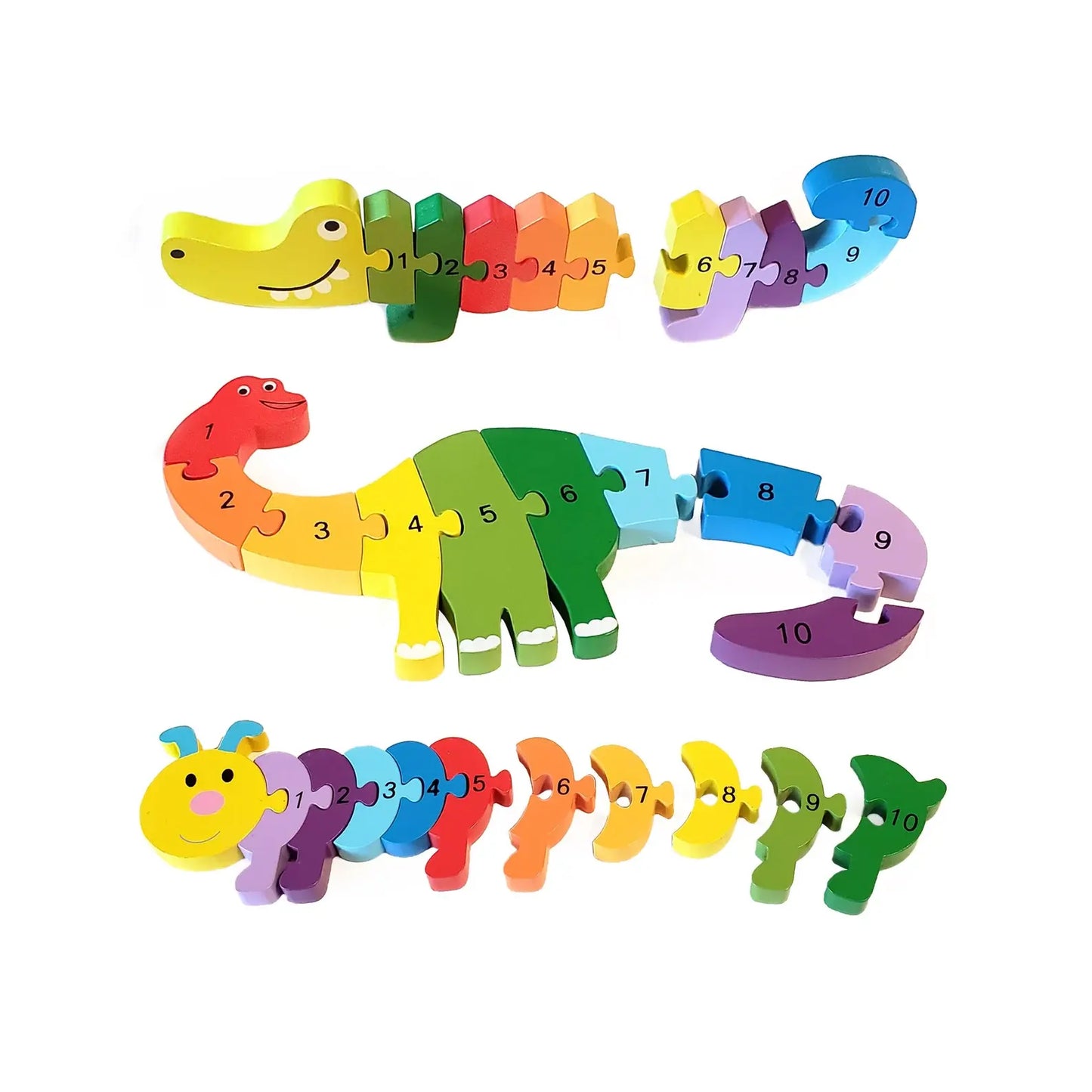 Chunky Wooden Animal Puzzles - Color & Number Learning Toy for Toddlers