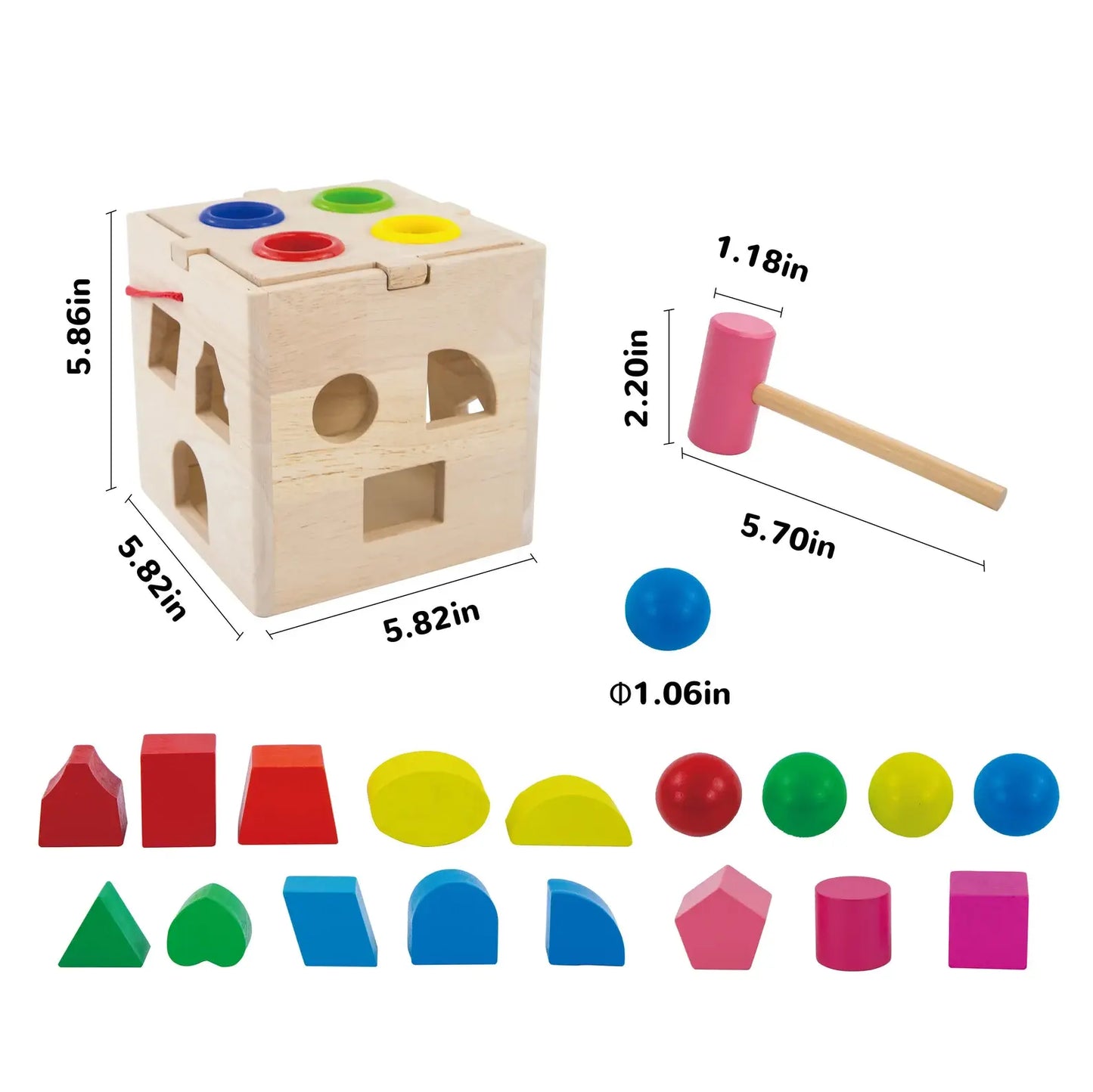 Wooden Shape Sorter Cube - Montessori Activity Box for Toddlers