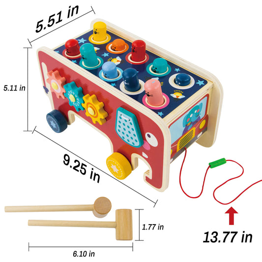 Wooden Elephant Knocker Toy - Whack-a-Mole Pounding Toy for Toddlers