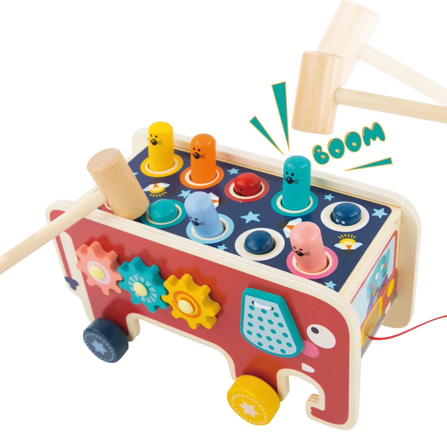 Wooden Elephant Knocker Toy - Whack-a-Mole Pounding Toy for Toddlers
