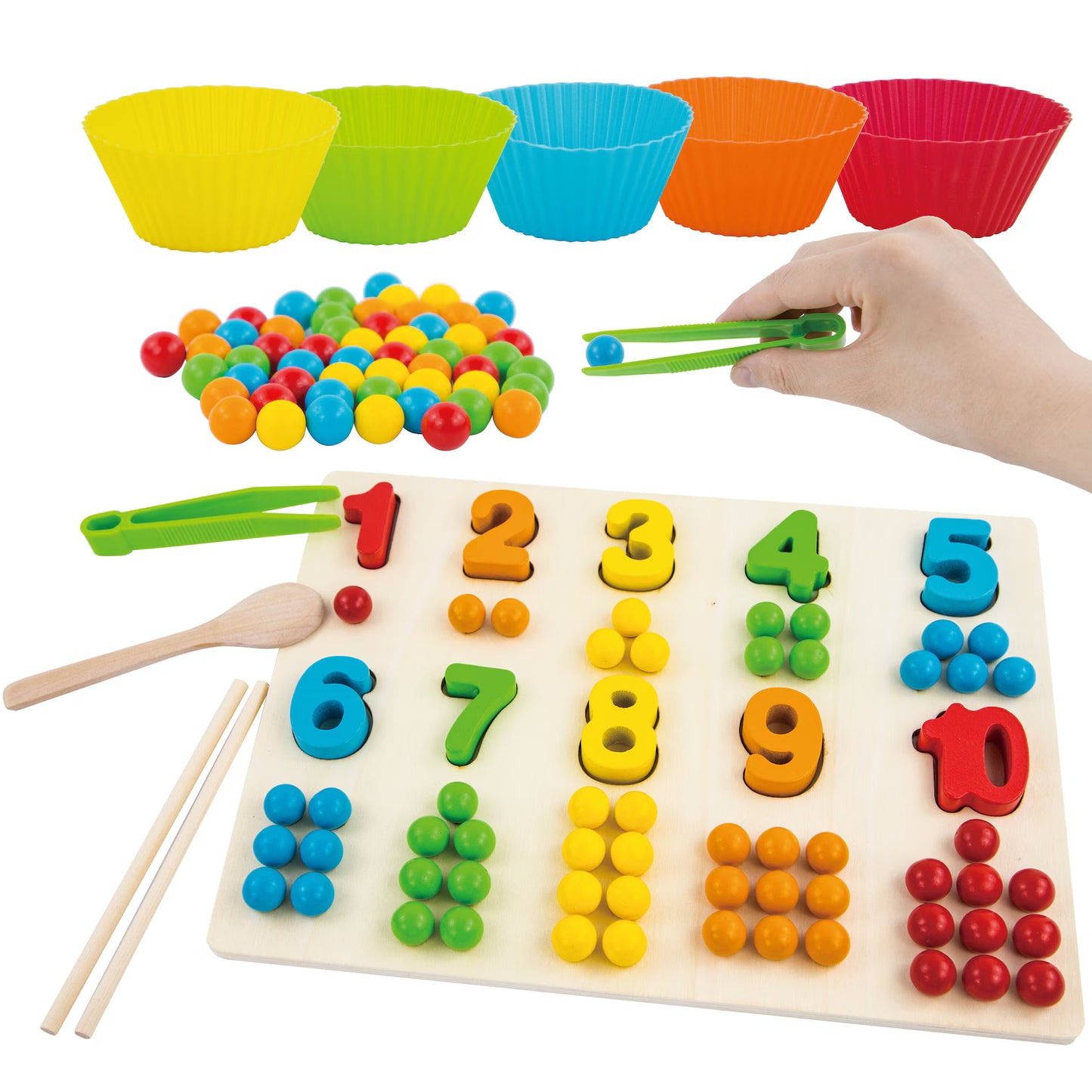 Montessori Wooden Math Board - Counting & Number Matching Toy for Toddlers