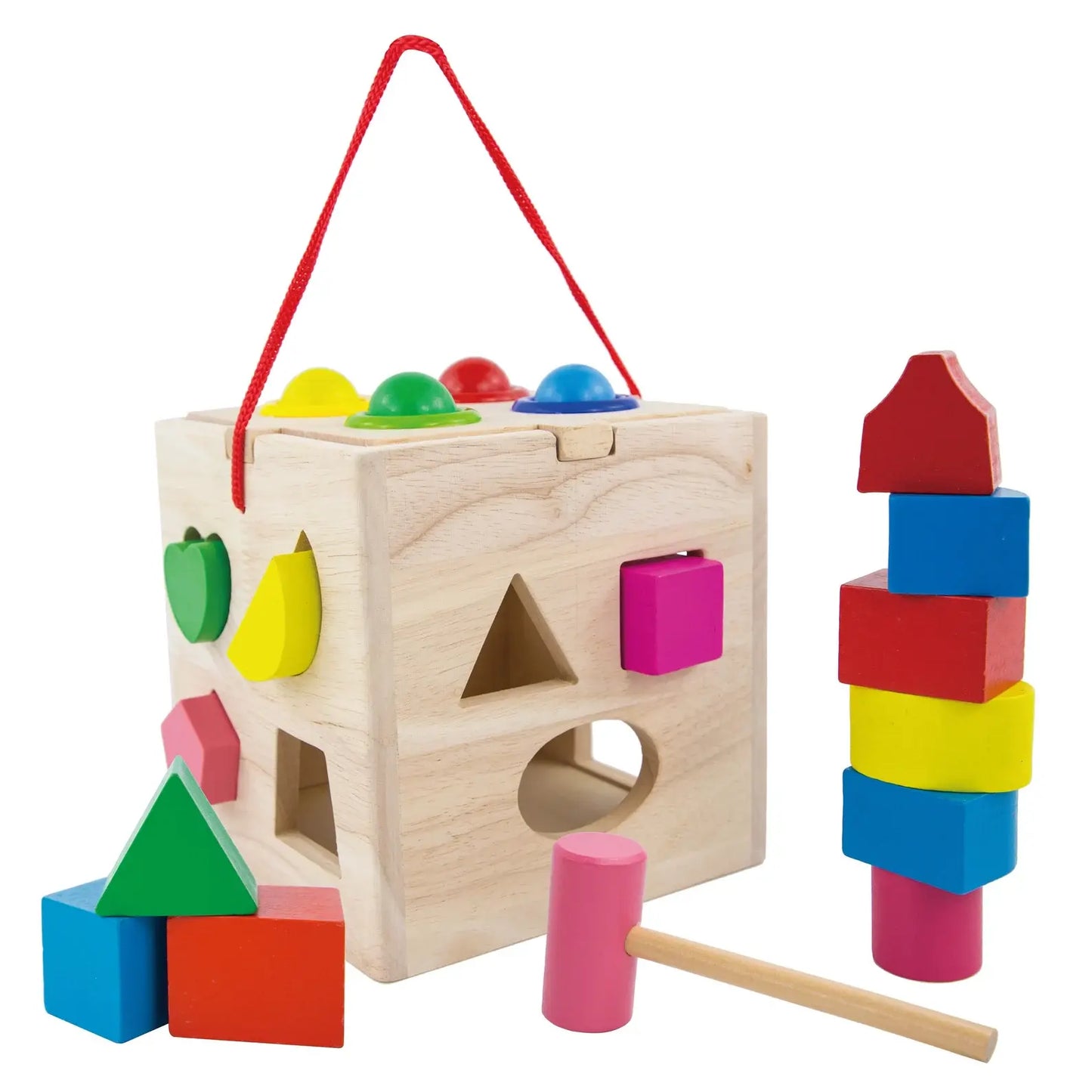 Wooden Shape Sorter Cube - Montessori Activity Box for Toddlers