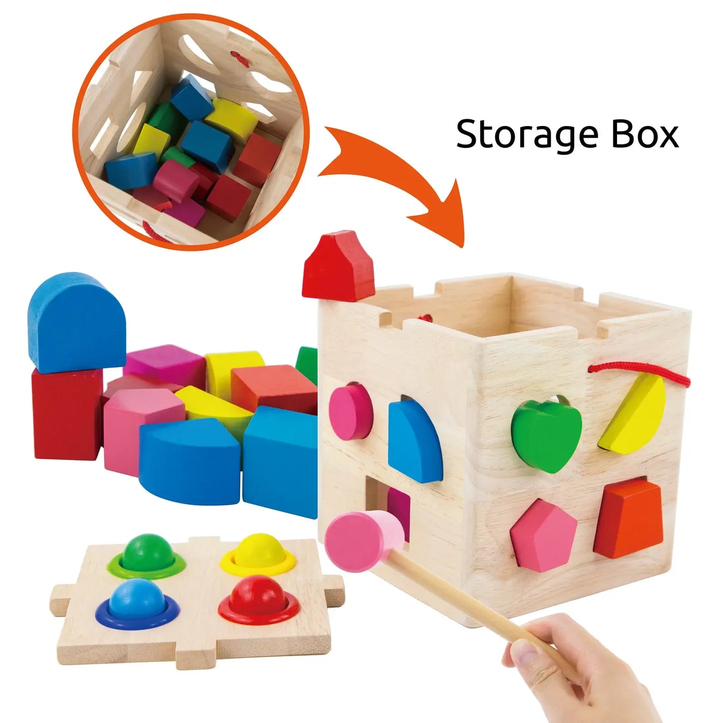 Wooden Shape Sorter Cube - Montessori Activity Box for Toddlers